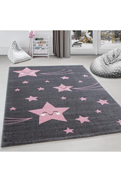 Red Halı Tatlı Yıldız Desen Halı Pembe Gri Halı Yumuşak Dikdörtgen Jüt Halı Ç...