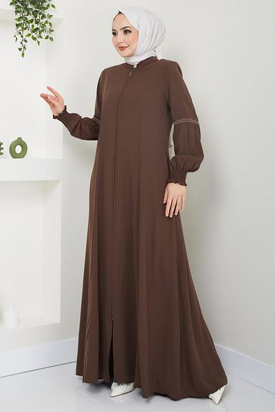 hafsamina Handle Embroidered Ferace Brown HM2412