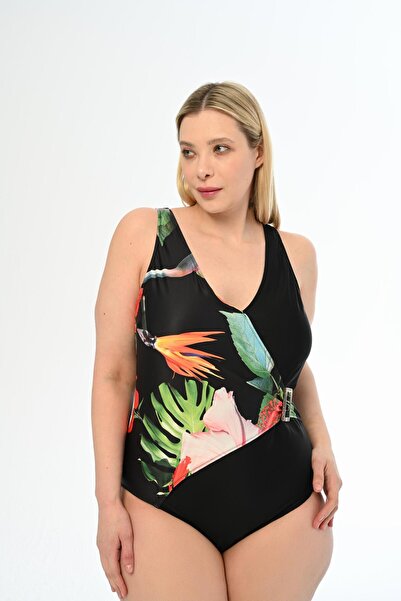 AQUAVİVA Large Size Black Double Breasted Swimsuit - Aquaviva Martina Authentic Pattern