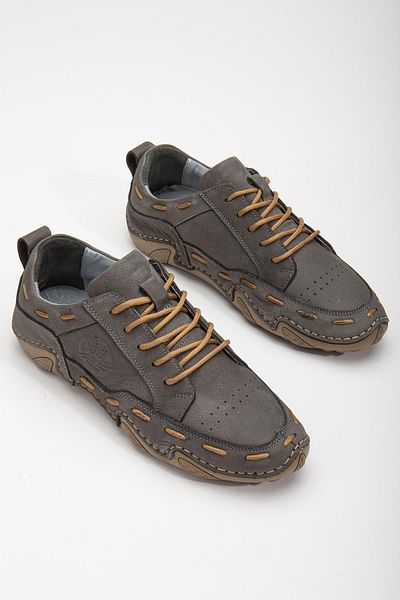 Dilimler Ayakkabı Genuine Leather Nubuck Saddled Tied Gray Men's Casual Shoes