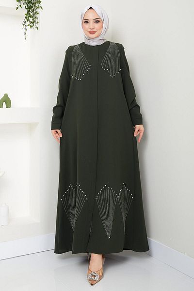 hafsamina Κρυστάλλινη Πέτρα Κεντημένη Ferace Khaki HM2423
