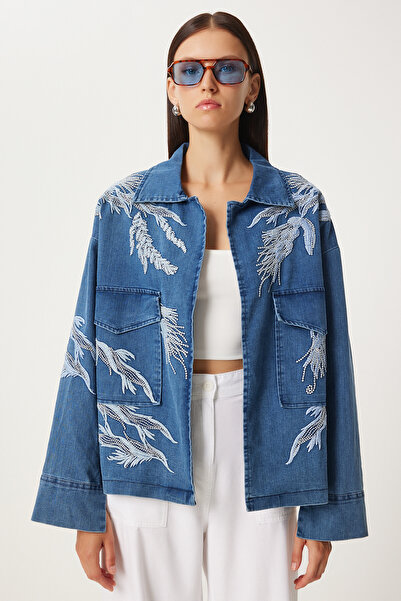 Lovelyİstanbul ΜΠΛΕ Κεντητό Τζιν Μπουφάν - LES0008