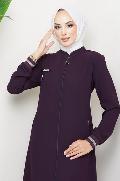 hafsamina Оребрена яка Abaya Plum HM2256
