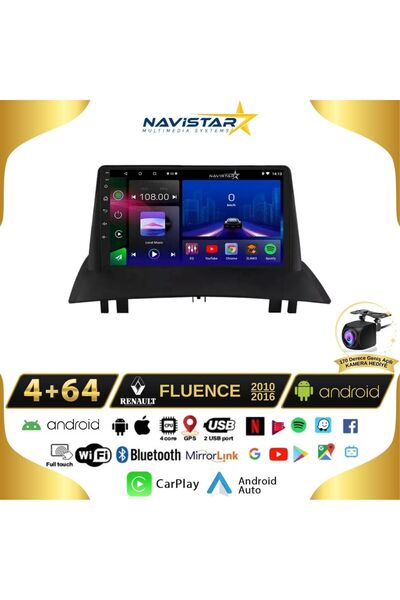 Navistar Fluence 4+64 GB Android 13 Kablosuz Carplay Navigasyon Multimedya Sistemi