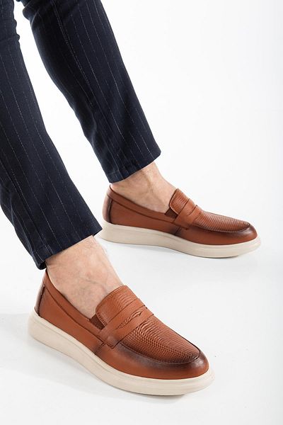 Dilimler Ayakkabı Ανδρικά casual παπούτσια από γνήσιο δέρμα Orthopedic College Model Tan