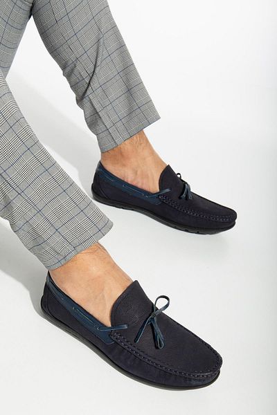 Dilimler Ayakkabı Navy Blue Genuine Leather Nubuck Lacing Men's Casual Rock Shoes