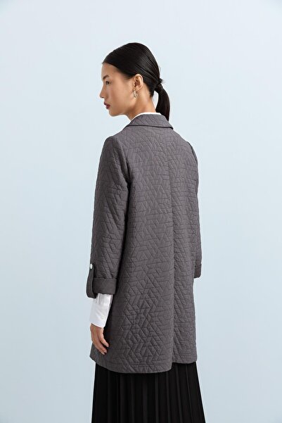 Nihan İnce Kapitone Kolu Katlanabilir Ceket Füme