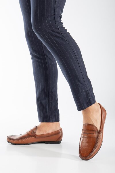 Dilimler Ayakkabı Genuine Leather Rok Printed Tan Men's Casual Loafer Shoes