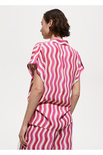 MANGO Woman Kısa kollu desenli gömlek