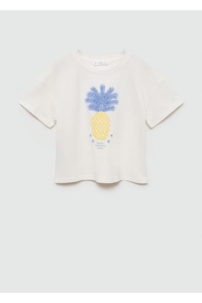 MANGO Kids Βαμβακερό μπλουζάκι με ανάγλυφο ανανά