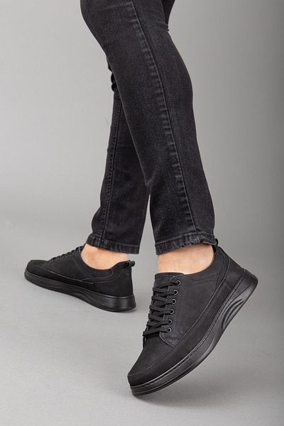 Dilimler Ayakkabı Genuine Leather Nubuck Lace-up Black Men's Loafers