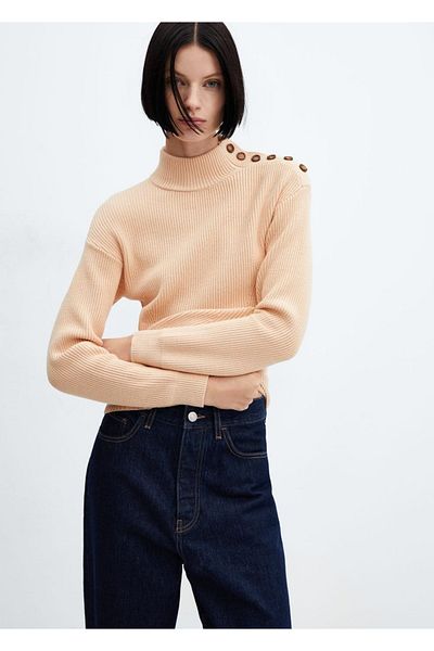 MANGO Woman Pulover cu nervuri - Design cu umeri cu nasturi
