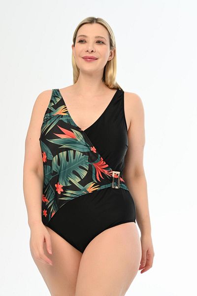 AQUAVİVA Large Size Black Double Breasted Swimsuit - Aquaviva Martina Patterned