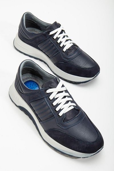 Dilimler Ayakkabı Genuine Leather Side Stitched Thick Sole Navy Blue Men's Shoes Daily Casual