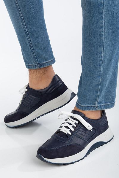 Dilimler Ayakkabı Genuine Leather Side Stitched Thick Sole Navy Blue Men's Shoes Daily Casual