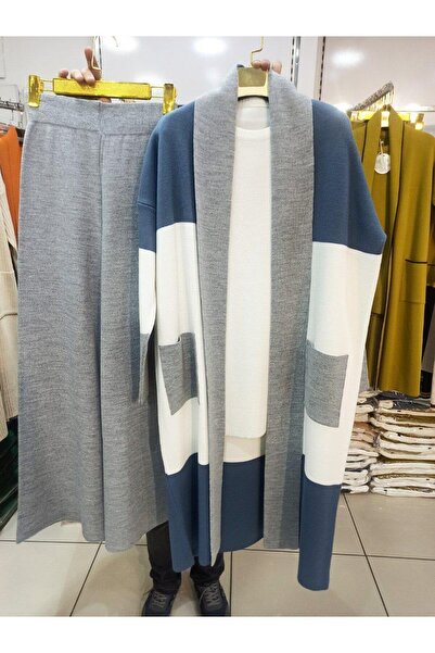 UYSAL Τριπλή Ζακέτα Πλεκτό Σετ Μπλε