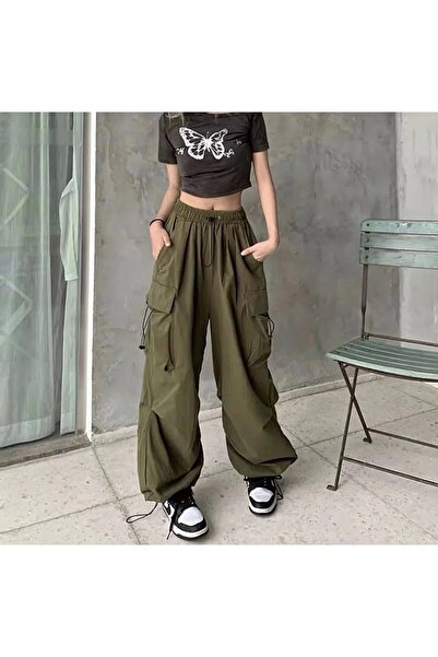 1blood Haki Yeşil Aşırı Bol Kalıp Y2k Kargo Cep Lastikli Unisex Baggy