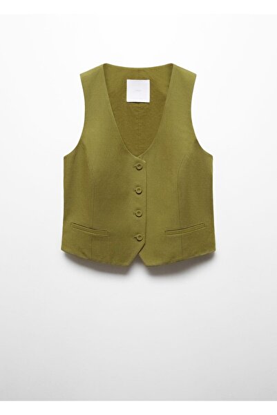 MANGO Woman Düğmeli Keten Yelek