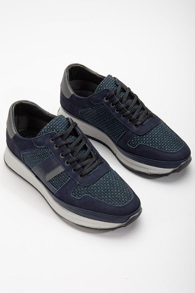 Dilimler Ayakkabı Navy Blue Men's Casual Shoes - Genuine Leather, Linen Material, Poly Sole, Lace-up