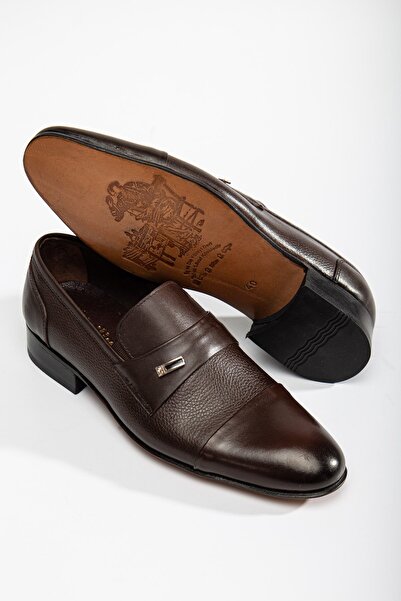 Dilimler Ayakkabı Ανδρικά κλασικά παπούτσια από γνήσιο δέρμα χωρίς κορδόνια καφέ