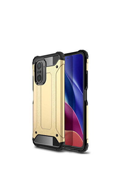 Xiaomi Redmi K40 uyumlu - Kılıf Çift Katman Zırh Tank Crash Military Kapak - Gold - T17033