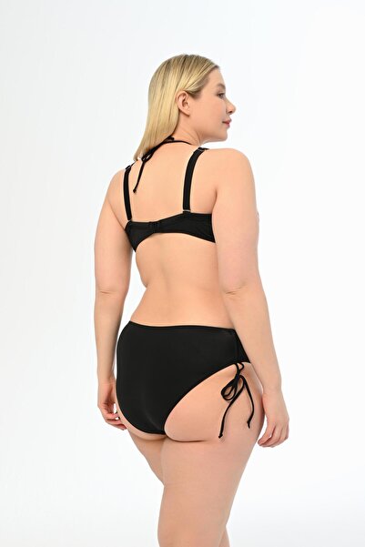 AQUAVİVA Plus Size Aquaviva Black Pink Rose Patterned Gathering Sliding Bikini Set