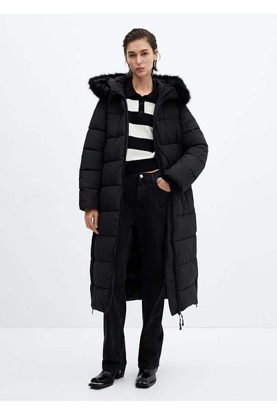 MANGO Woman Steppanorak mit Kunstfellkapuze