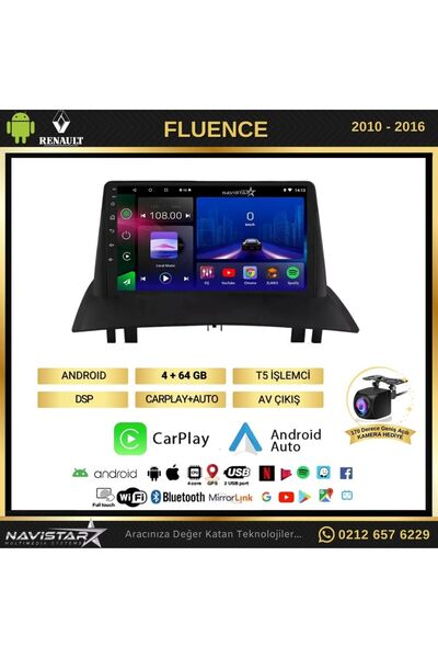 Navistar Fluence 4+64 GB Android 13 Kablosuz Carplay Navigasyon Multimedya Sistemi