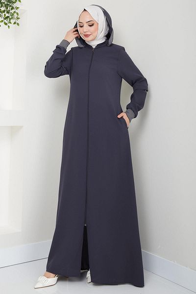hafsamina Hooded Ribbed Ferace Anthracite HM2395