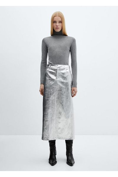 MANGO Woman Fusta midi metalica