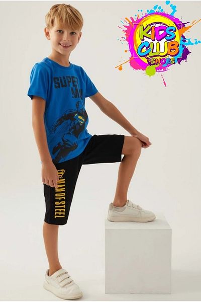 Superman Licensed L1702 Steel T-Shirt and Capri Bottom Top Boy's Set Blue