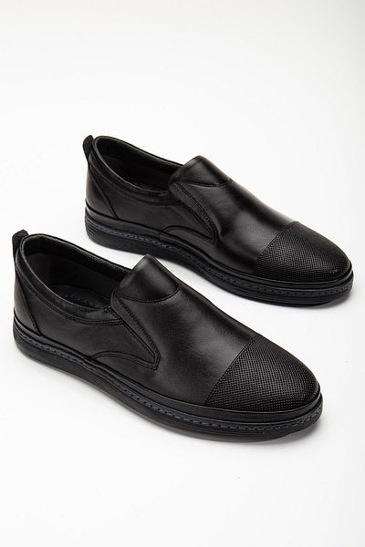 Dilimler Ayakkabı Genuine Leather Atom Laceless Sole Stitched Black Men's Casual Shoes