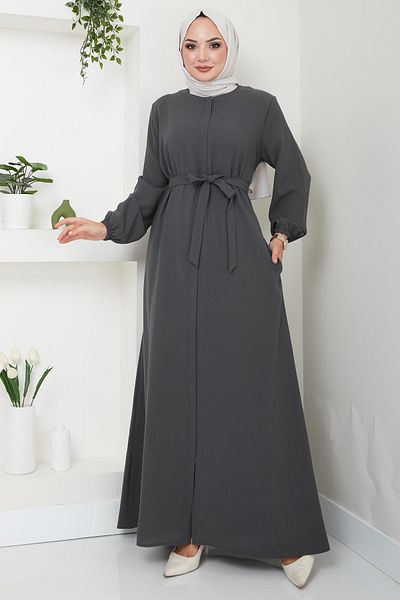 hafsamina Anthracite Ferace with Hidden Pat and Belt HM2361