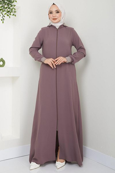 hafsamina Hooded Ribbed Ferace Dried Rose HM2395