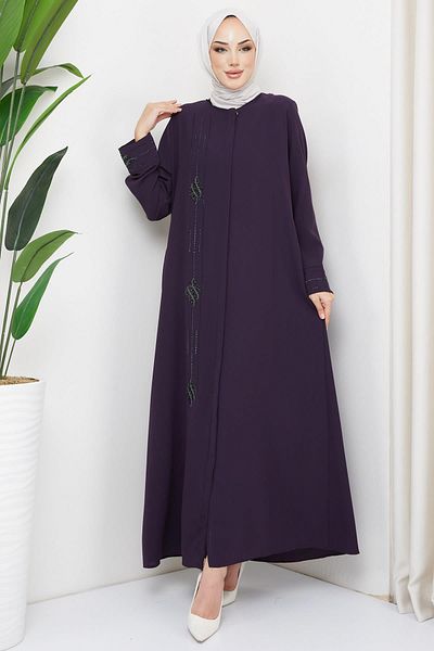 hafsamina Drop Stoned Plus Size Ferace Plum Hm2303