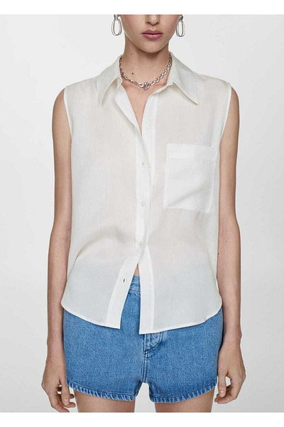 MANGO Woman Ärmelloses Lyocell-Shirt