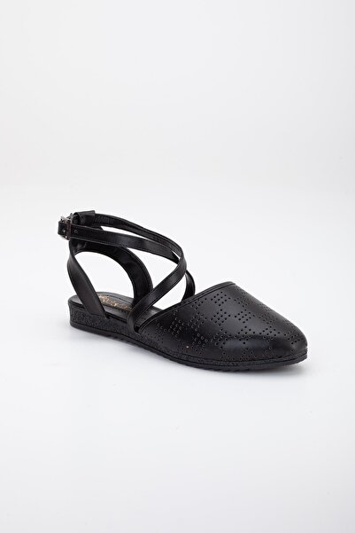 Dilimler Ayakkabı Black Women's Ballerinas with Laser Printed Cross Helmet on the Face