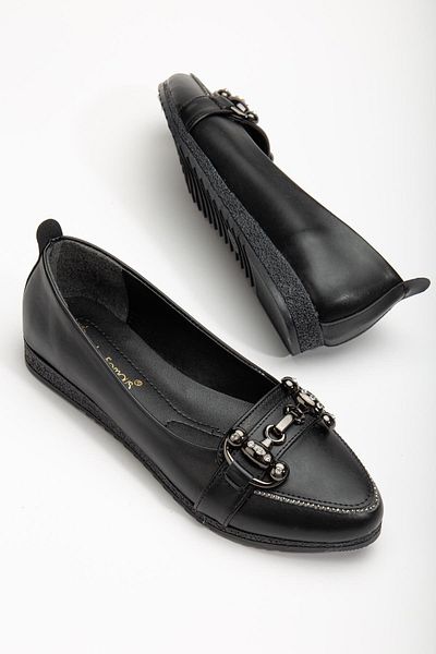 Dilimler Ayakkabı Skin Buckle Thermo Sole Black Women's Ballerinas