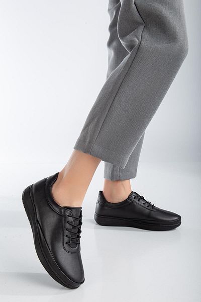 Dilimler Ayakkabı Genuine Leather Atom Model Elastic Laced Black Large Size Women's Casual Shoes Orthopedic