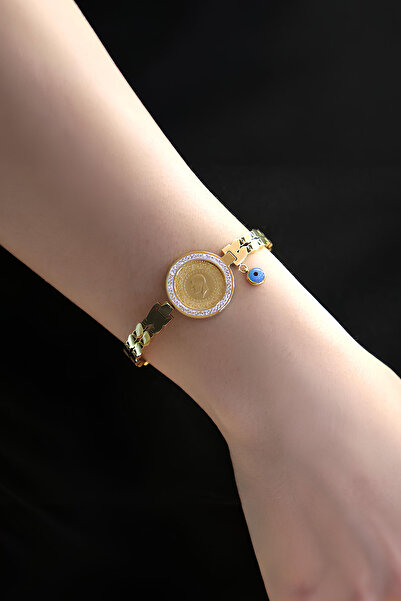 Yıldız Kuyumculuk 22 Ayar Çeyrek Altınlı Çelik Kelepçe Bileklik