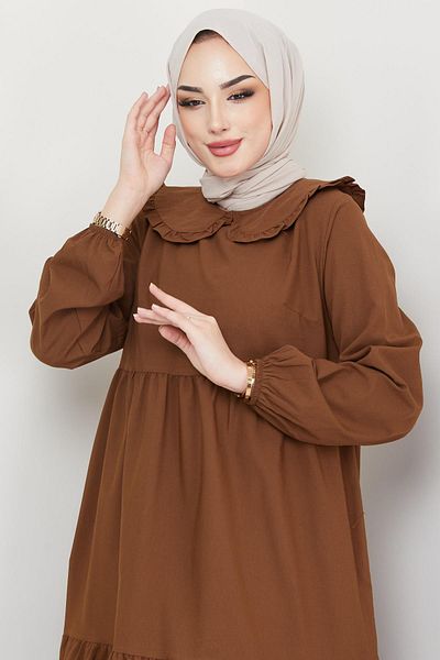 hafsamina Φόρεμα Hijab γιακά μωρού καφέ