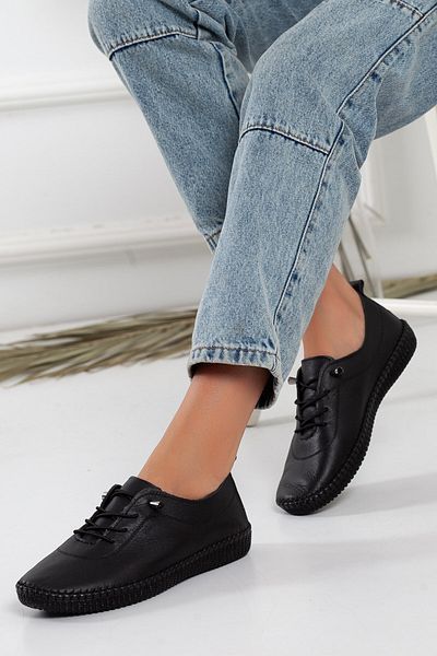 Dilimler Ayakkabı Genuine Leather Orthopedic Saddled Black Large Size Women's Shoes Daily