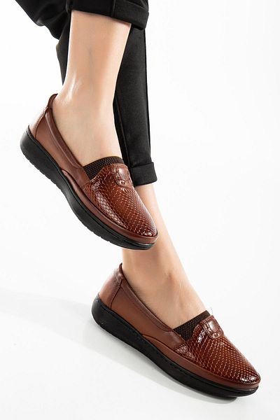 Dilimler Ayakkabı Genuine Leather Face Shiny Tan Large Size Women's Shoes Daily