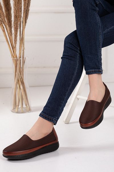 Dilimler Ayakkabı Genuine Leather Stretch Tan Large Size Women's Shoes Daily