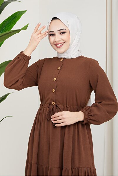 hafsamina Φόρεμα Ayrobin με κουμπιά καφέ