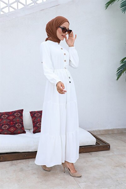 hafsamina Φόρεμα Aerobin με κουμπιά μαζεμένο λευκό