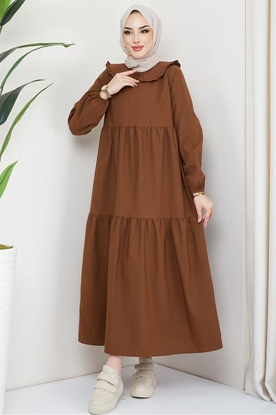 hafsamina Φόρεμα Hijab γιακά μωρού καφέ