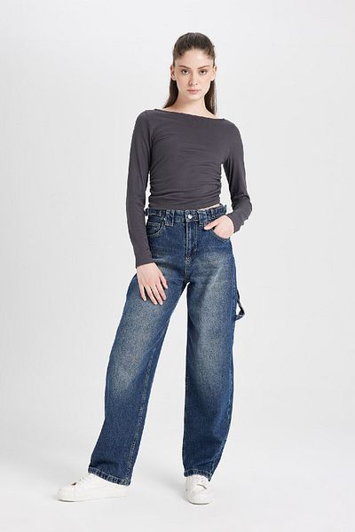 DeFacto Fitted Bodysuit Boat Neck Basic Solid Long Sleeve T-Shirt C4577Ax24Au