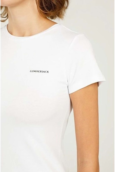 lumberjack W-ct129 Basıc C λαιμόκοψη Kadın Kısa Kol T-shirt Kadın Tişört Beyaz
