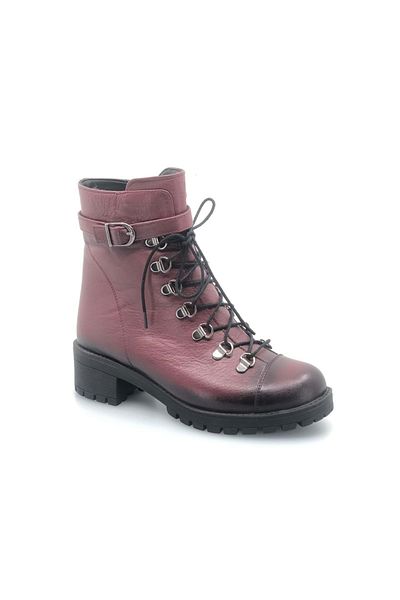 KCMN Brand 810 100% Leather Women's Long Boots Claret Red